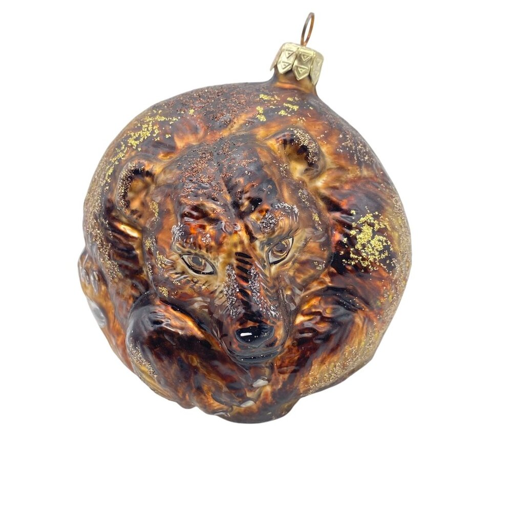 Slavic Treasures Brown bear blown glass Christmas tree ornament glitter Grizzly‎